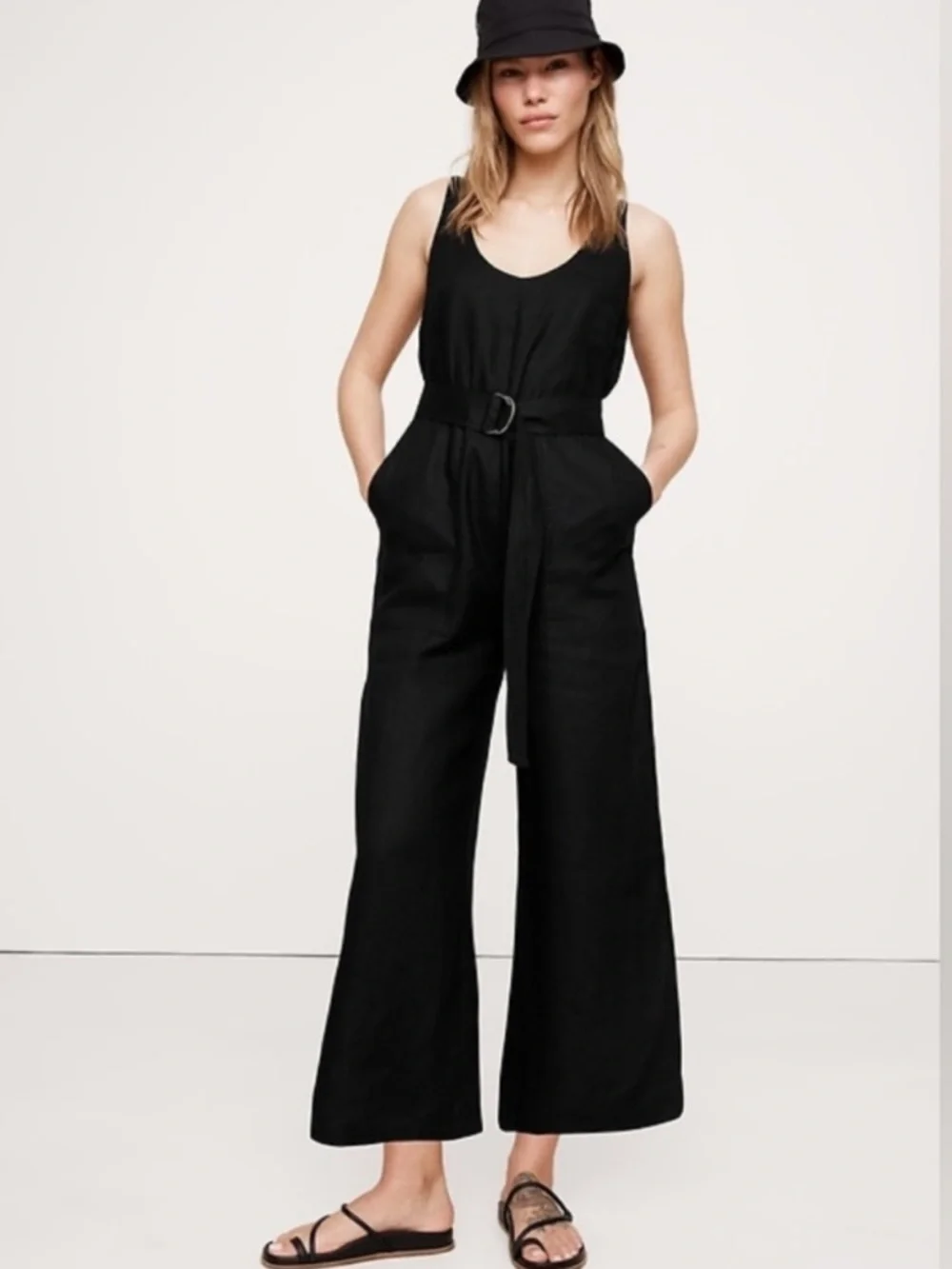 NWT! Banana Republic Black Linen Belted Wide-Leg Jumpsuit